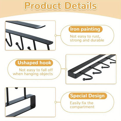 1pc Kitchen Shelf Storage Clothes Hanging Organizer Cup Holder Glass Mug Holder 6 Hooks Storage Rack 2030