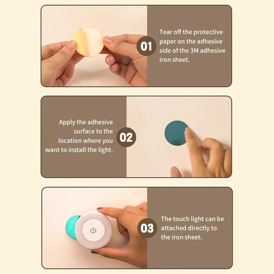 Wireless Led Book Light 6cm Rechargeable Wall Lamp with Touch Switch Night Light 3-Colors Dimmable Portable for Bedroom Reading