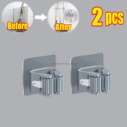 Self-adhesive Mop Holder Broom Stand Wall Mounted Mop Support Sweeping Brush Hook Storage Organizer Bathroom Kitchen Accessories