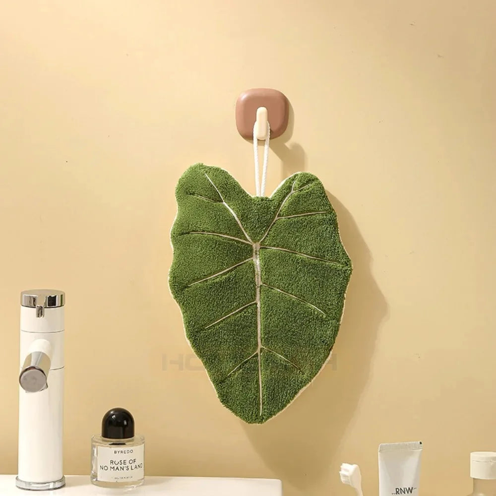 Soft Double-layer Leaf Style Hand Towel Thickened Absorbent Hanging Hand Cloth Speed Dry Handkerchief Rag for Kitchen Bathroom