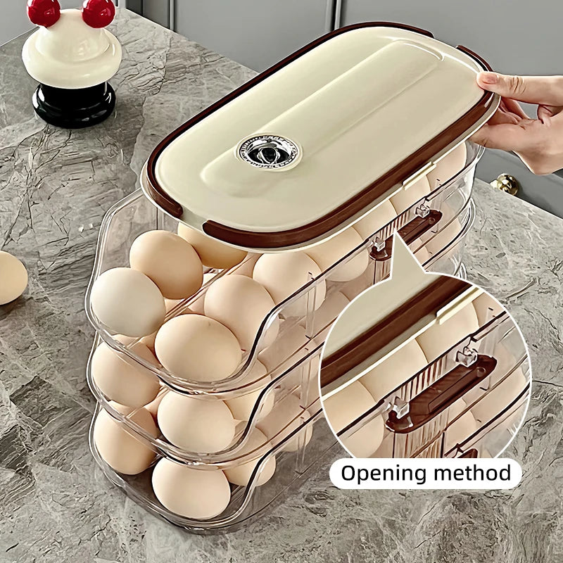 1PCS Home Refrigerator Egg Storage Box Automatic Rolling Eggs Holder Rack Egg Roller Organizer Kitchen Countertop Egg Shelf
