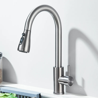 Kitchen Sink Faucets stainless steel Pull Out Kitchen Sink Water Tap Deck Mounted Mixer Stream Sprayer Head Hot Cold Taps