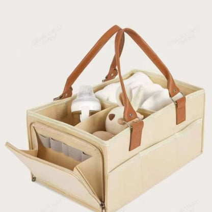 Felt zipper multifunctional storage basket PU handheld strap zipper compartment storage bag