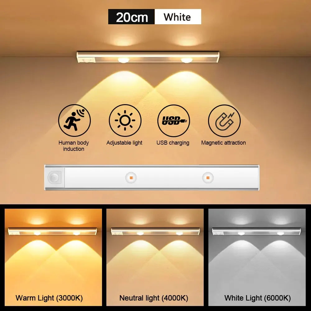 PZSUNLY Cabinet Light USB Rechargeable Motion Sensor Led Light For Kitchen Wardrobe Cabinet Lighting 20cm/30cm/40cm/50CM/60CM