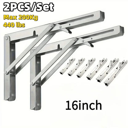 Heavy Duty 2PCS Triangle Folding Angle Shelf Bracket Stainless Steel Collapsible Shelf Bracket for Table Work Bench Wall Mounted