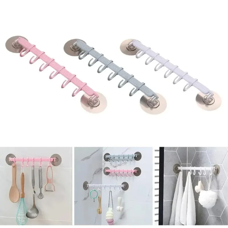 1pc White Suction Cup Type Hook 6 Rows for Kitchen Bathroom Corner Suspension Without Marks Hanger Hook