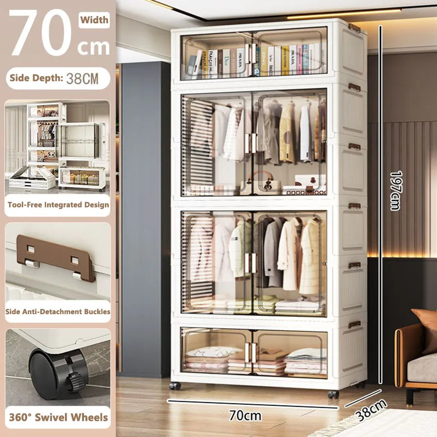 Folding Storage Cabinet Multi-Scene White/Black/Gray Home Office Kitchen Bathroom Multi-Functional Organizer with Doors