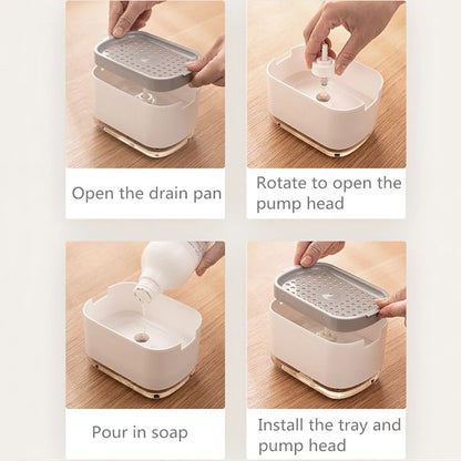 Soap Dispenser Box Press Dispenser Scrubbing Liquid Container Kitchen Bathroom Automatic Detergent Foam Box with Sponge Holder