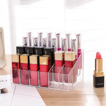 Household Transparent Lipstick Storage Rack Organizing Box Plastic Desktop Lipstick Sorting Rack Cosmetics Storage Box