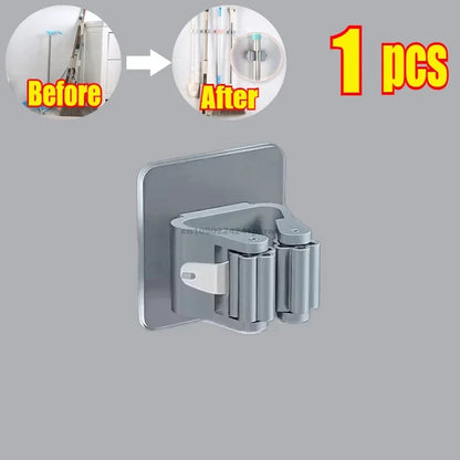 Self-adhesive Mop Holder Broom Stand Wall Mounted Mop Support Sweeping Brush Hook Storage Organizer Bathroom Kitchen Accessories