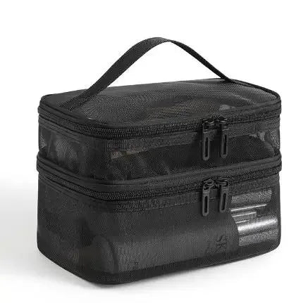 Double Layer Mesh Makeup Bag, Wash Bag, Women's Portable New Large Capacity Storage Bag, Cosmetics Storage Bag