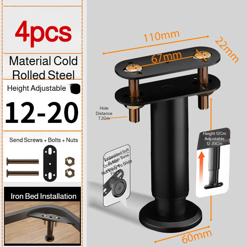 Home 4pcs Adjustable Height Furniture Support Legs, Black Telescopic Table Legs, Used for Tables, Bed Frames, TV Cabinets, Sofas