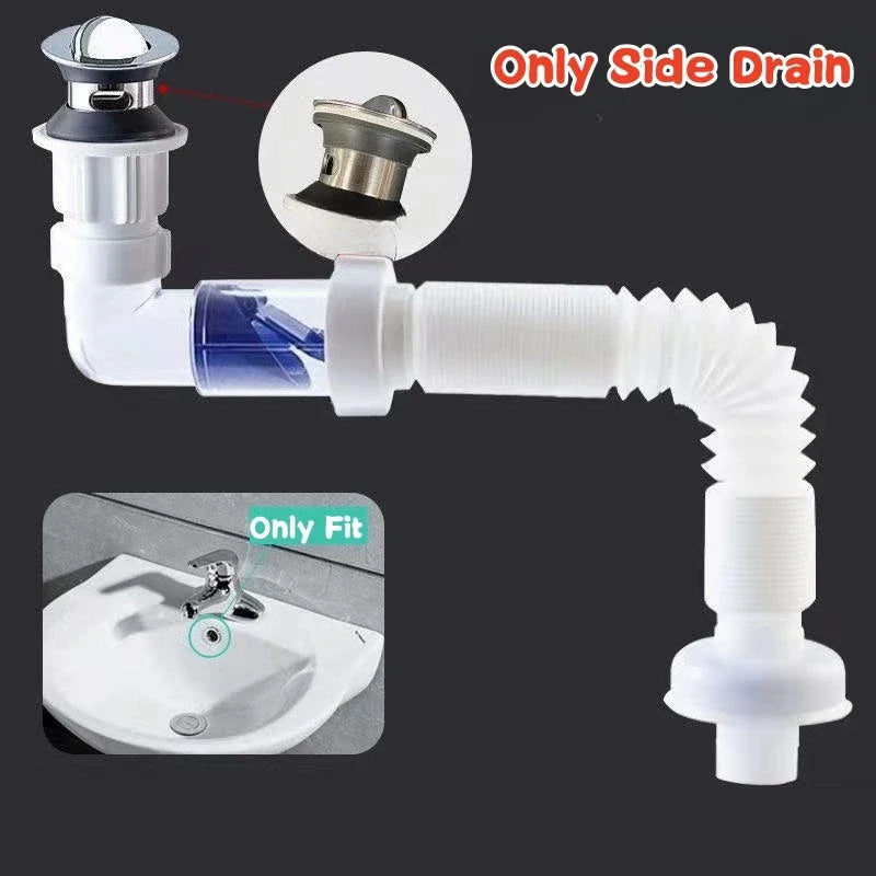 Flip Top Anti-Odor Drain Pipe Set Kitchen Sink Drain Retractable Deodorizing Filter Flexible Downspout Bathroom Anti Clogging