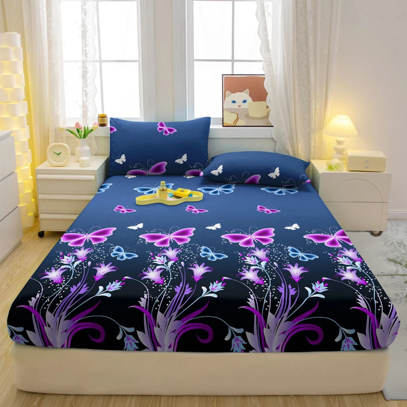 1 Simple Modern Butterfly Printed Matte Fitted Sheet, Bedroom Printed Bed Cover, Bedding (Excluding Pillowcases)