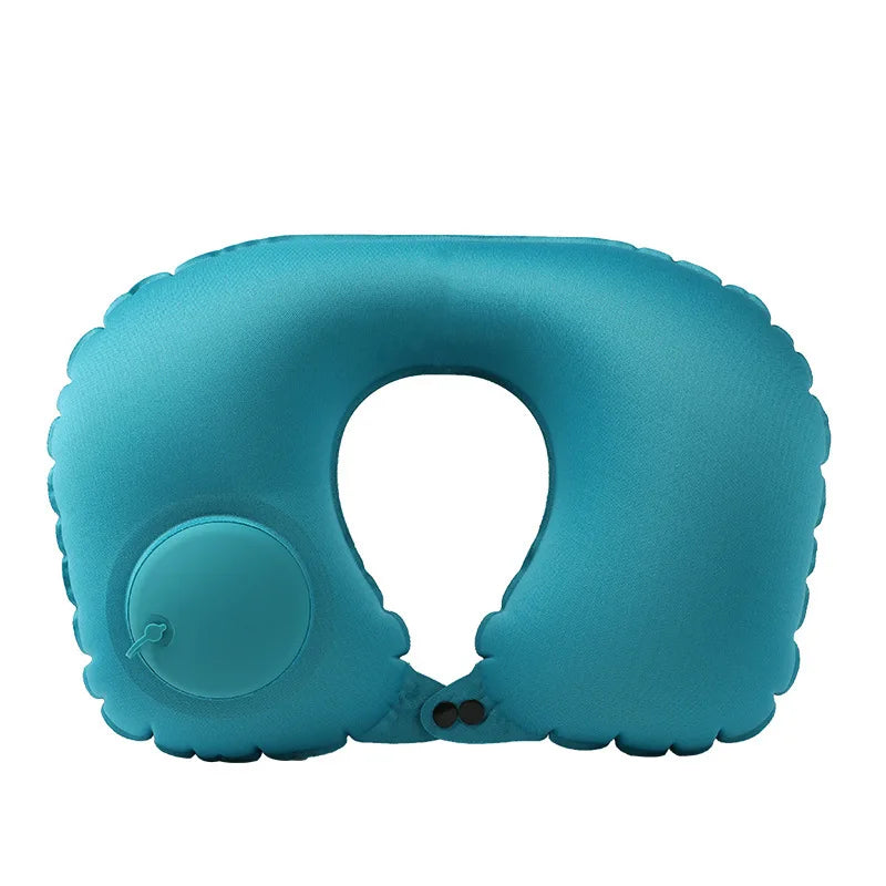 Portable Push-Inflatable U-Shaped Neck Pillow: Outdoor Travel Neck Support Pillow With 360° Free Rotation Contours To Neck Curve