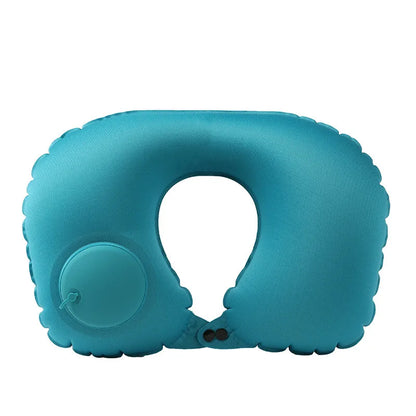 Portable Push-Inflatable U-Shaped Neck Pillow: Outdoor Travel Neck Support Pillow With 360° Free Rotation Contours To Neck Curve