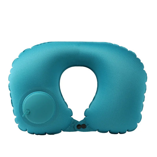 Portable Push-Inflatable U-Shaped Neck Pillow: Outdoor Travel Neck Support Pillow With 360° Free Rotation Contours To Neck Curve