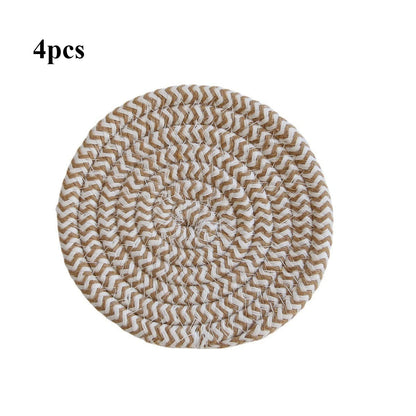 4pcs Woven Absorbent Coaster Set High-Temperature Resistant Cup Pad for Coffee Tea Drinks