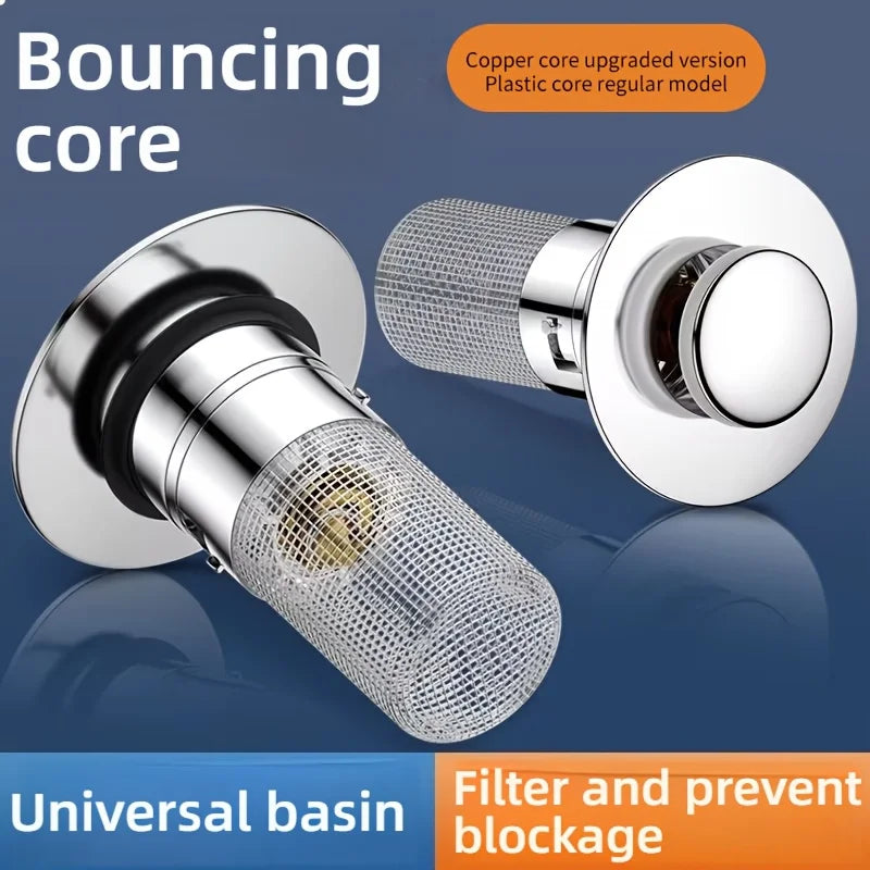 Press-Type Sink Drain Plug - Leakproof Stainless Steel | Fits Kitchen & Bathroom Sinks | Easy Install Anti-Clog Drain