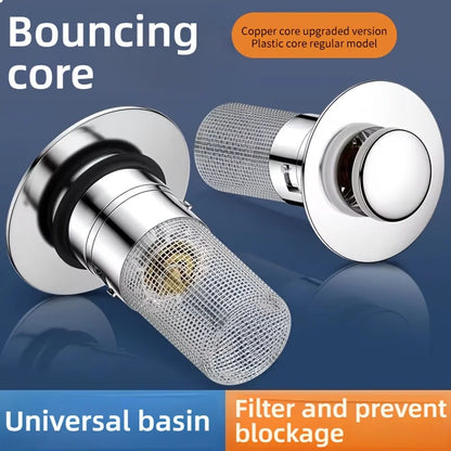 Press-Type Sink Drain Plug - Leakproof Stainless Steel | Fits Kitchen & Bathroom Sinks | Easy Install Anti-Clog Drain