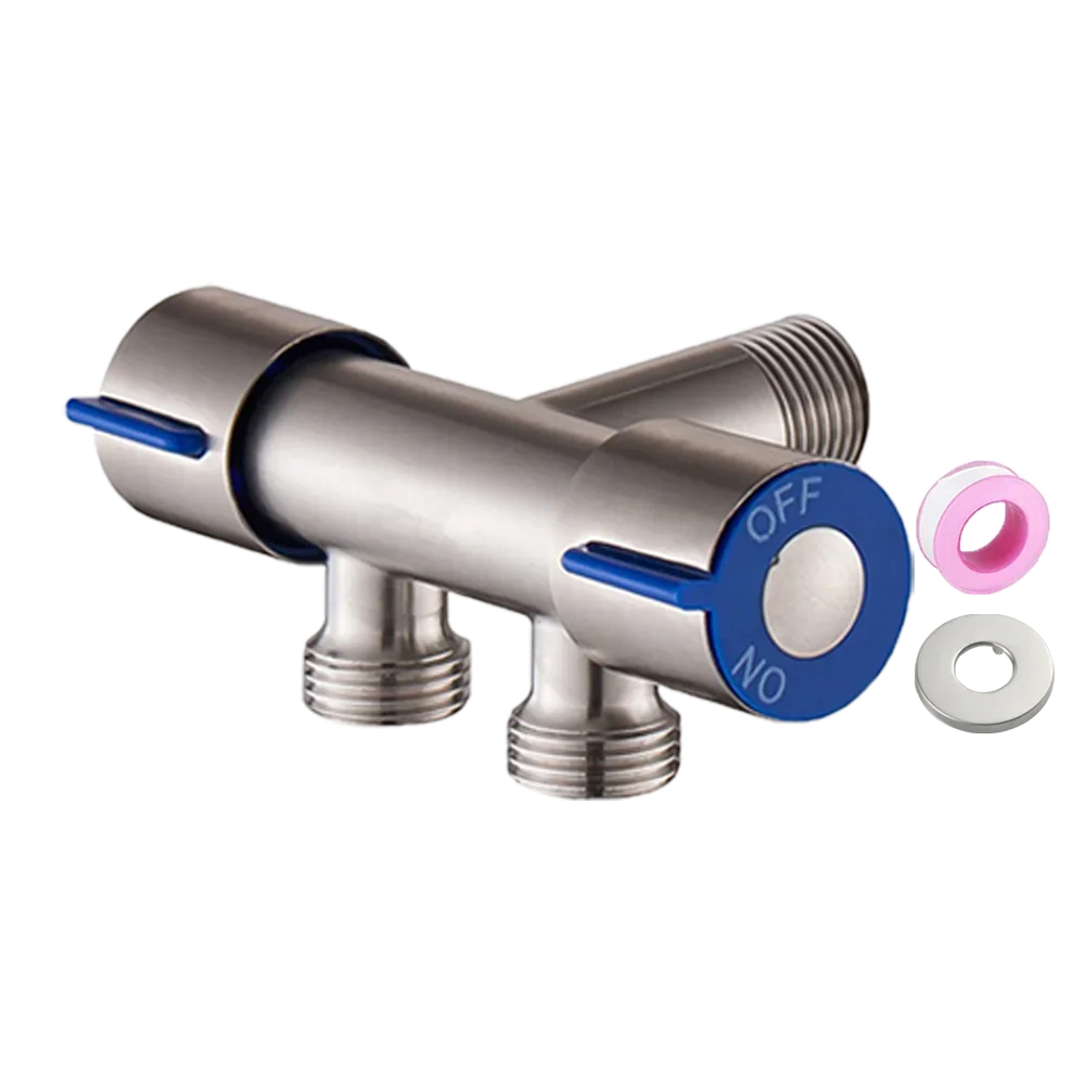 LUHAIXIONGDI Stainless Steel Single Cold Water 1 In 2 Out Bathroom Toilet Angle Valve Washing Machine Double Outlet Water Tap