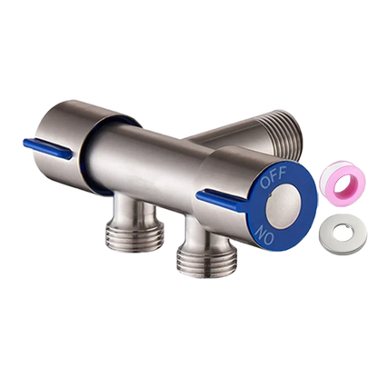 LUHAIXIONGDI Stainless Steel Single Cold Water 1 In 2 Out Bathroom Toilet Angle Valve Washing Machine Double Outlet Water Tap