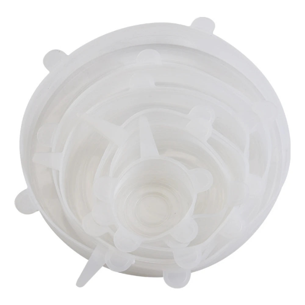 6Pcs/Set Transparent Silicone Kitchen Utensils Fresh-keeping Stretch Universal Bowl Cover Refrigerator Microwave Oven Sealed
