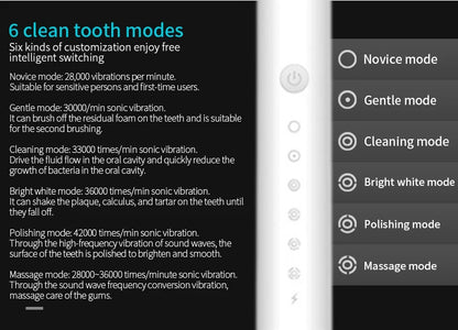 Electric Ultrasonic Toothbrush Six Speed Mode Home Soft Hair USB Charging Waterproof Adult Tooth Cleaner Automatic Couple Set