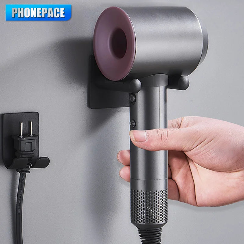 Waterproof Wall Mounted Hair Dryer Holder Space Saving Bathroom Organizer Rack Durable Storage for Hairdryer and Styling Tools P