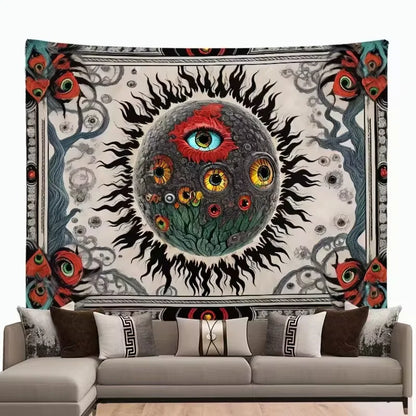 1pc A Large Fantasy Mandala Flower AndPlant Tapestry Adorned with Eerie EyesAnd a Background cloth Burning In TheSun