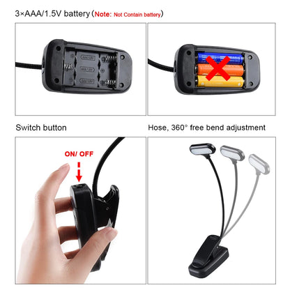Mini portable LED book light eye protection reading light flexible adjustable direction non-rechargeable battery study lamp bedr