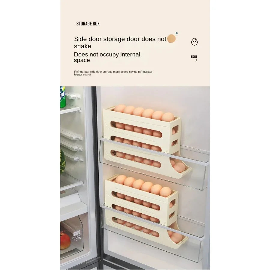 Refrigerator Egg Storage Box 4 Layers Automatic Rolling Egg Holder Kitchen Refrigerator Egg Dispenser Fridge Organizer