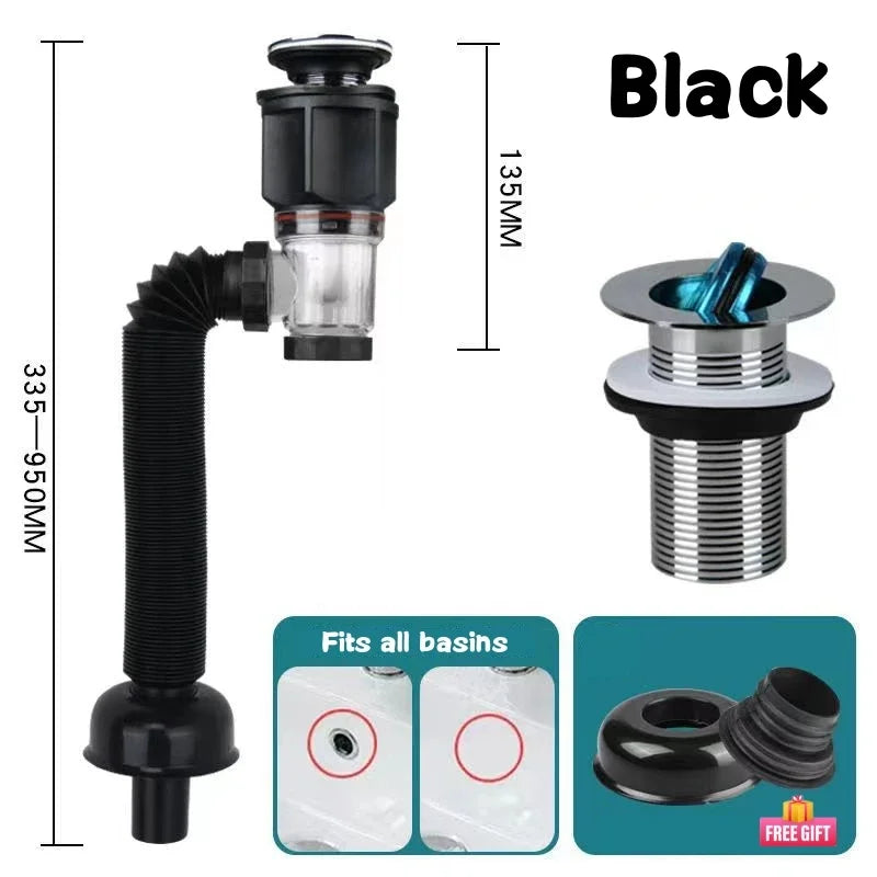 Flip Top Anti-Odor Drain Pipe Set Kitchen Sink Drain Retractable Deodorizing Filter Flexible Downspout Bathroom Anti Clogging