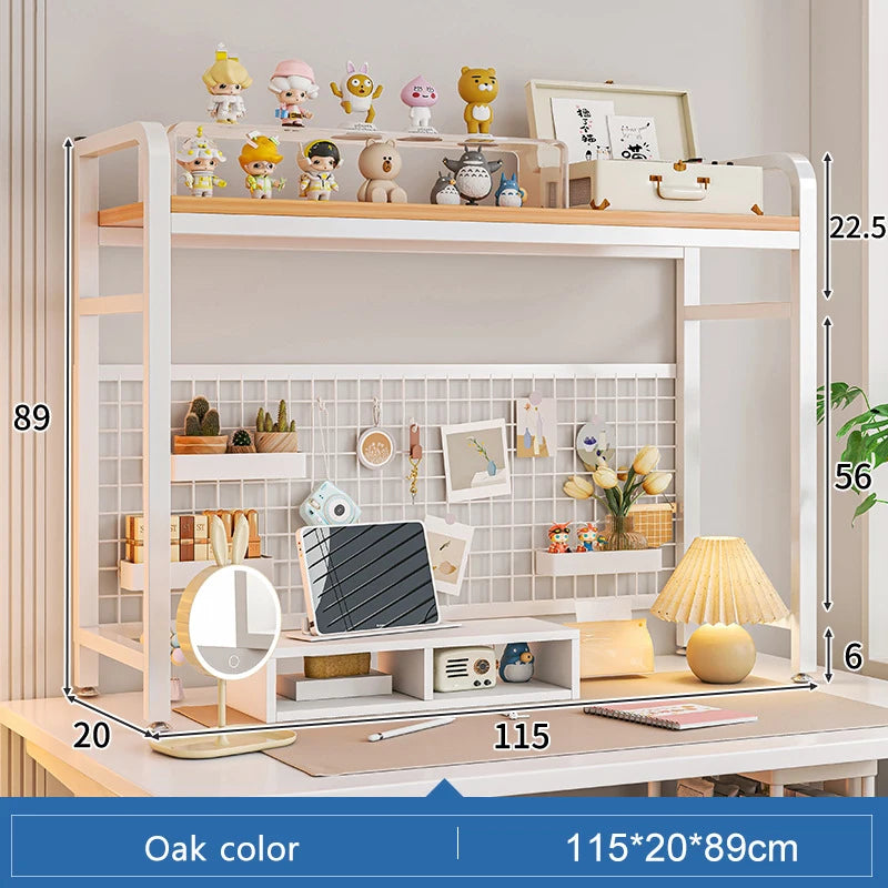 Bookcase Gaming Table Grid Bookshelf Desktop Multi-layer Wrought Iron Shelf Student Computer Desk Table  Wooden Shelves Rack