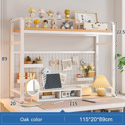 Bookcase Gaming Table Grid Bookshelf Desktop Multi-layer Wrought Iron Shelf Student Computer Desk Table  Wooden Shelves Rack