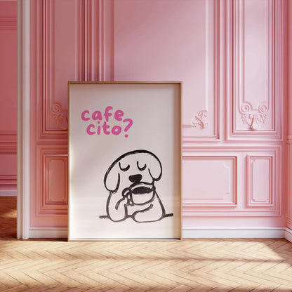 Retro Bonjour Dog Coffee Canvas Print Funny Dog Coffee Club Kitchen Wall Art Poster for Modern Living Room Bedroom Home Decor