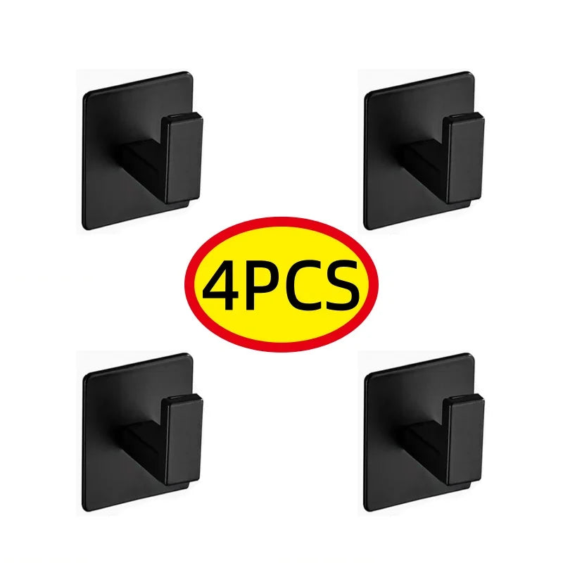 Black Self-Adhesive Wall Hooks Bathroom Towel Hook Living Room Door Back Keys Clothes Caps Hanger Robe Hook Storage Accessories