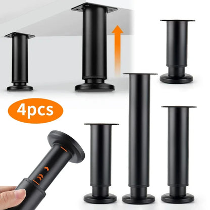 Home 4pcs Adjustable Height Furniture Support Legs, Black Telescopic Table Legs, Used for Tables, Bed Frames, TV Cabinets, Sofas