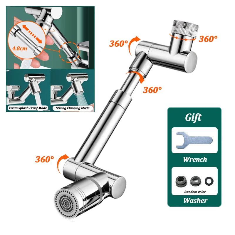1440°Kitchen Scalable Metal Faucet Aerator Bathroom Tap Splash-proof Bubbler Faucet Filter Nozzle Tap Saving Water Extender
