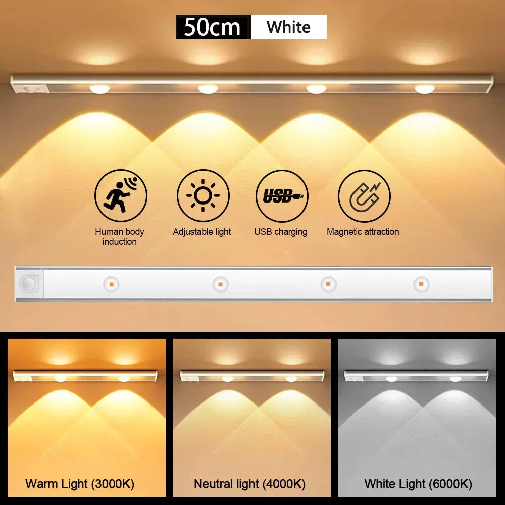 PZSUNLY Cabinet Light USB Rechargeable Motion Sensor Led Light For Kitchen Wardrobe Cabinet Lighting 20cm/30cm/40cm/50CM/60CM