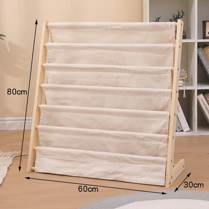 Solid Wood Children Bookshelf Multi-Layer Movable Shelf for Kids Storage Floor Standing Bookshelf Picture Book Rack Bookcase