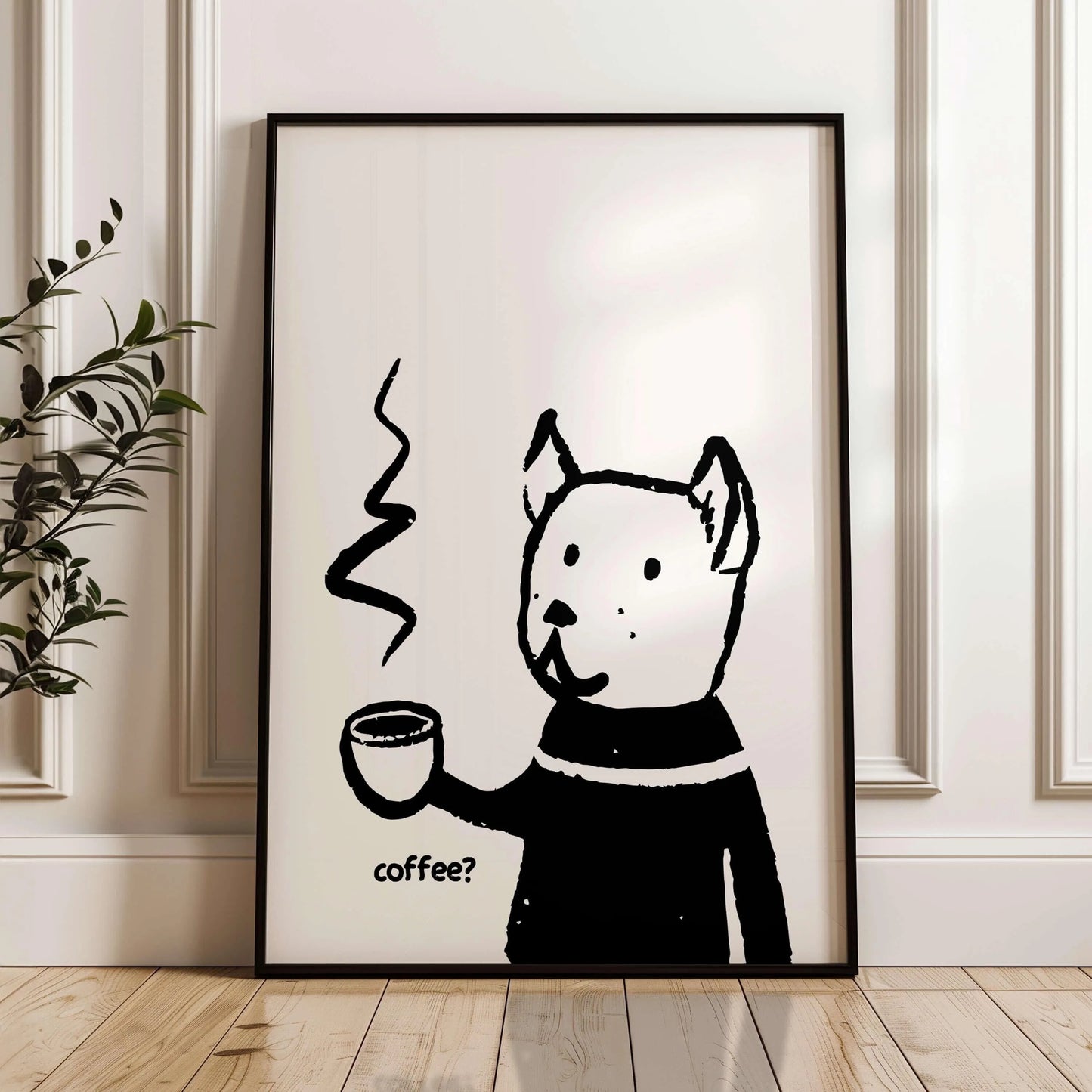 Retro Bonjour Dog Coffee Canvas Print Funny Dog Coffee Club Kitchen Wall Art Poster for Modern Living Room Bedroom Home Decor