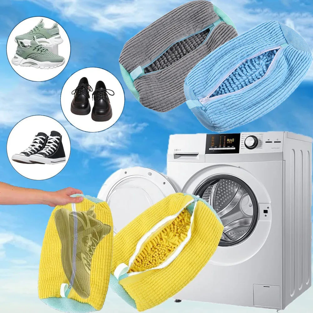 Durable Mesh Shoe Wash Bag with Zipper Rich Fluff Inside Protects Sneakers Casual Shoes in Washer Dryer Travel Storage Organizer