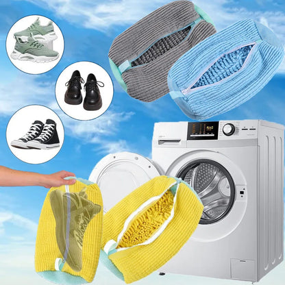 Durable Mesh Shoe Wash Bag with Zipper Rich Fluff Inside Protects Sneakers Casual Shoes in Washer Dryer Travel Storage Organizer