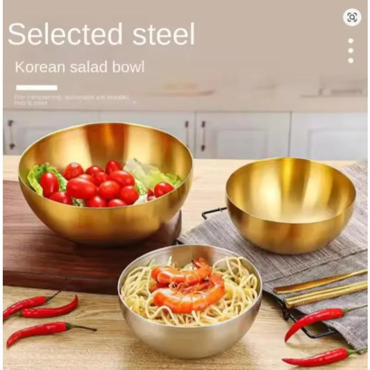 Stainless Steel Gold And Silver Salad Bowl Rice Noodles Lamian Noodles Bowl Kitchen Tableware Food Container