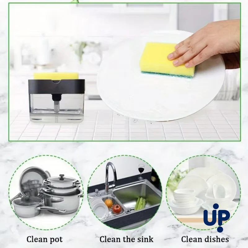Dish Soap Dispenser for Kitchen,Liquid Soap Dispenser Kitchen Soap Dispenser with Sponge Holder,Sponge Caddy Soap Pump Dispenser