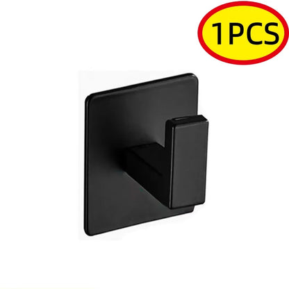 Black Self-Adhesive Wall Hooks Bathroom Towel Hook Living Room Door Back Keys Clothes Caps Hanger Robe Hook Storage Accessories