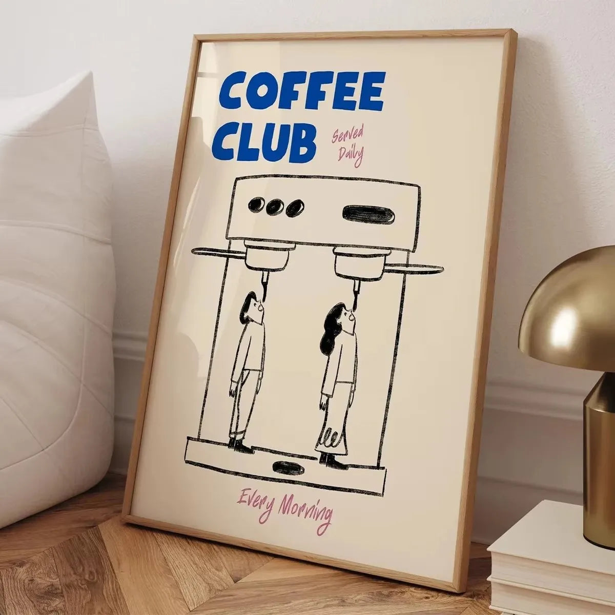 Retro Bonjour Dog Coffee Canvas Print Funny Dog Coffee Club Kitchen Wall Art Poster for Modern Living Room Bedroom Home Decor