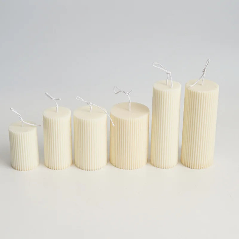DIY Pinstripe Cylindrical Candle Mold 3D Flat Top Cylindrical Candle Making Supplies Durable and Easy To Release Plastic Mould