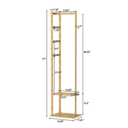 Bamboo Clothing Rack Corner Coat Rack Stand Hall Trees for Hallway Entryway